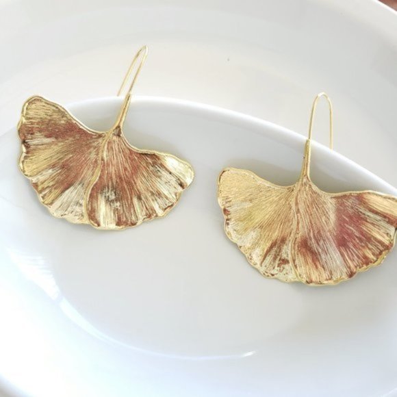 New! Anthro Ginkgo Leaf Earrings - Picture 3 of 9
